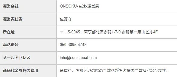 悪質競艇予想サイト音速ONSOKUの特商法